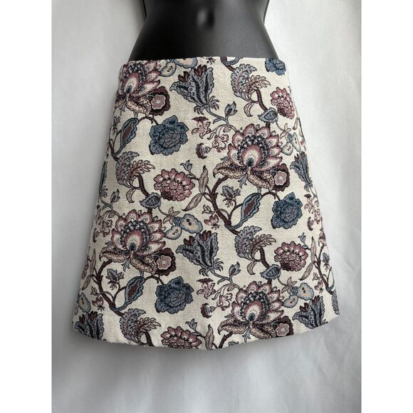 LOFT Multicolor Floral Tapestry Skirt Size 2 Embroidered Office Career A Line - Picture 1 of 11